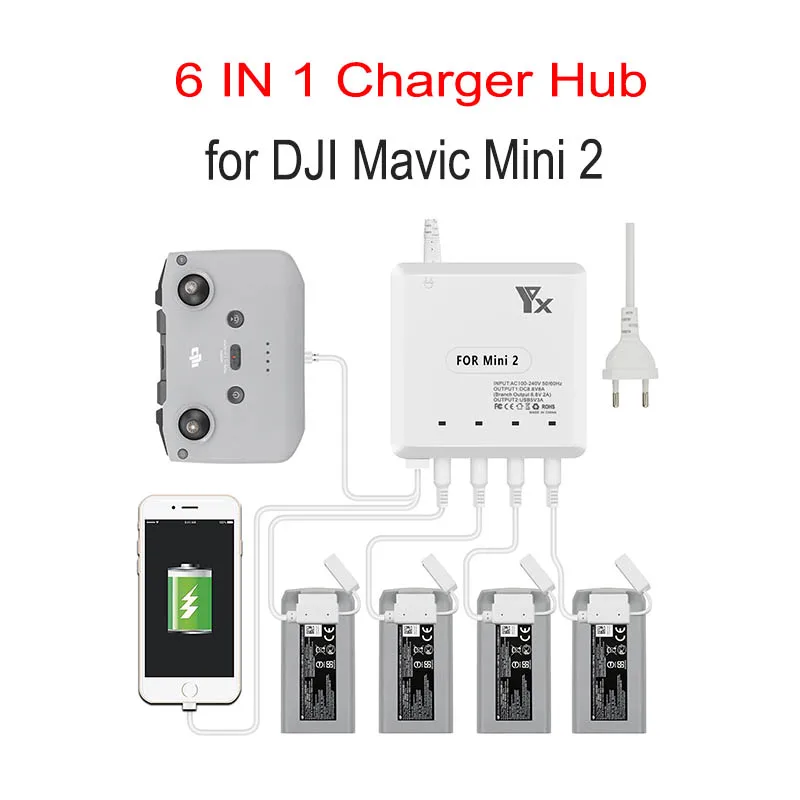 6 in 1 Battery Charger for DJI Mavic Mini 2/SE Drone Charging Hub Fast Smart with USB Port | Электроника