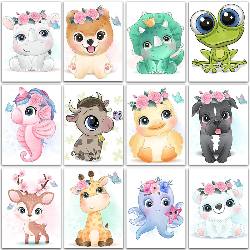 5D DIY 다이아몬드 페인팅 아트 동물 사슴 개 오리 기린, 풀 스퀘어 및 라운드 다이아몬드 모자이크 자수, 크로스 스티치 홈 장식