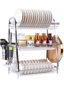 

304 Stainless Steel Dish Rack Drain Rack Drying Filter Tableware Storage Box Dishes Dishes Supplies Kitchen Racks 3 Layers