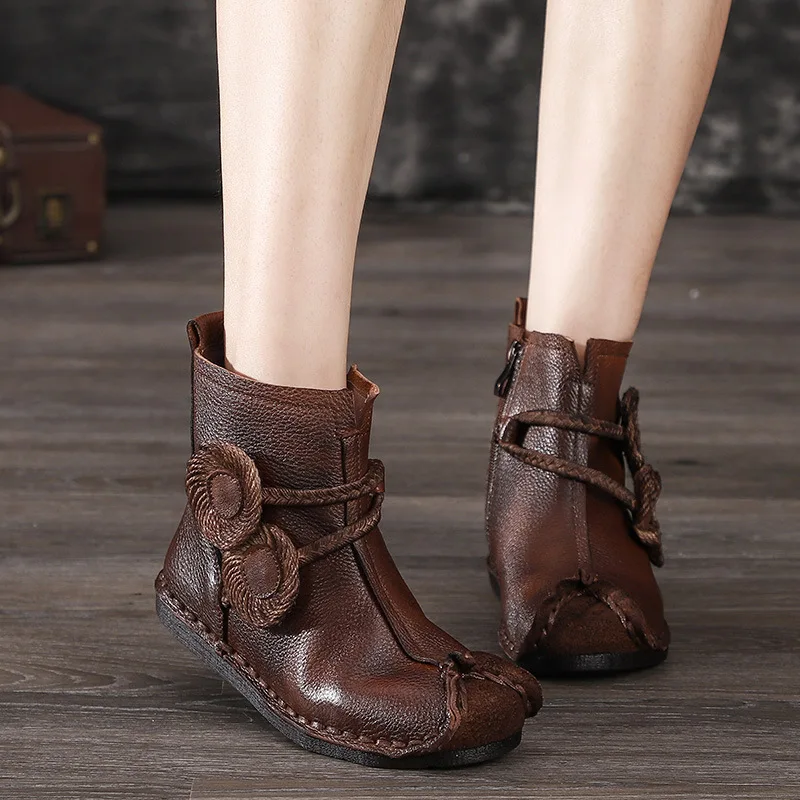 

Women Ankle Boots Retro Genuine Leather Women Shoes Autumn Flat Heels Boots Women Handmade Leather Soft Martin Boots Lazy Shoes