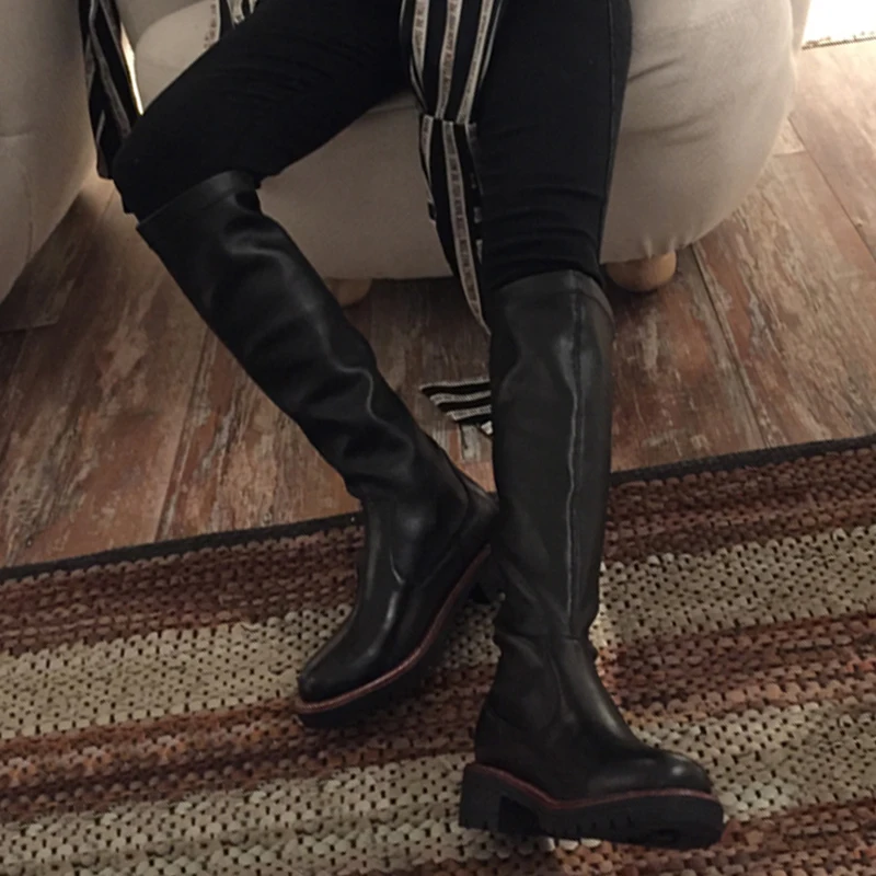 

SARAIRIS 2019 genuine leather Fashion luxury brand Square Heel knee high Boots Women Shoes Woman autumn Winter Shoes Riding Boot