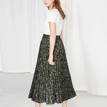 Women Elastic Waist Skirt A-line Loose Leopard Print Casual Pleated Vintage Evening Party Cocktail Midi Skirts