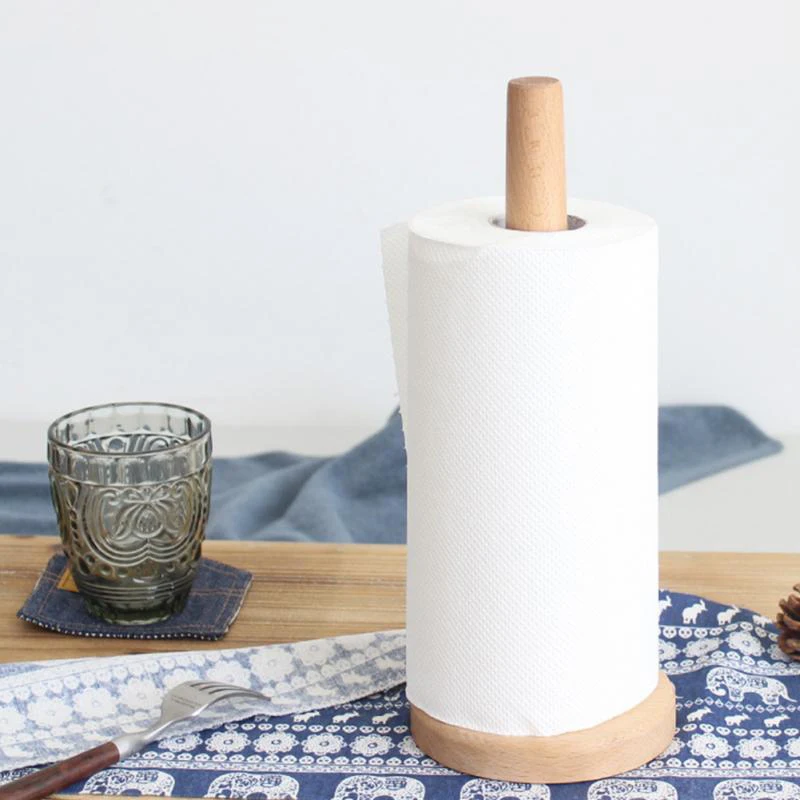 

Kitchen Wooden Roll Paper Towel Holder Bathroom Tissue Toilet Paper Stand Napkins Rack Home Table Tool Accessories Square Base