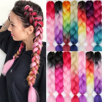 

LISI HAIR 24 Inch Braiding Hair Extensions Jumbo Crochet Braids Synthetic Hair style 100g/Pc Pure Blonde Pink Green