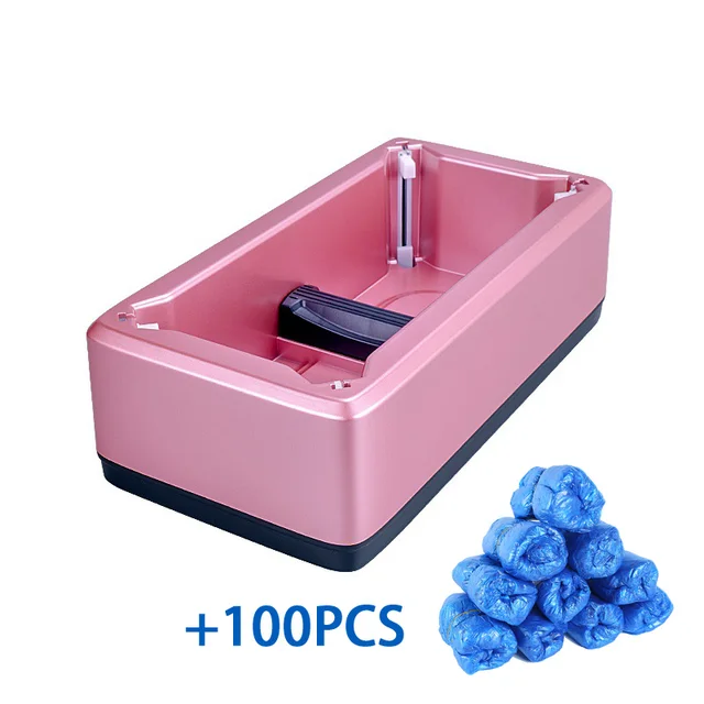 Automatic Disposable Shoe Cover Waterproof Overshoes Dispenser Portable Hand-Free Machine for Home, Office, Supermarket, Factory Pink-100pcs