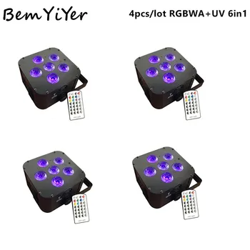 

4pcs/lot 6x18W RGBWA+UV 6in1 Battery Wireless DMX IR led Par wedding uplight for event, club, bars, party
