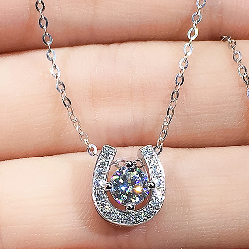 

Custom Solid 18K White Gold Women Pendants Necklaces Moissanite Diamond 1 2 3 Carat Round U Wedding Anniversary Engagement Party