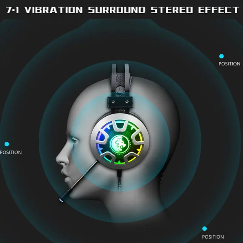 Wired Gaming Headphones Stereo Sound PC Earphones Noise Reduction with Mic Colorful RGB Light Volume Control for Desktop Laptop