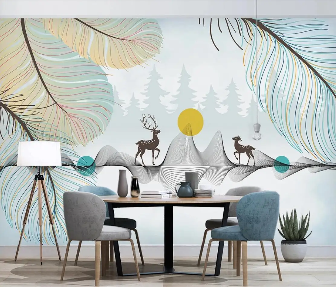 

Blue Feather Tree Wall Mural for Kids Bedroom Wallpaper Large Photo Printed Wall Papers Home Decor Papel De Parede Canvas Papers