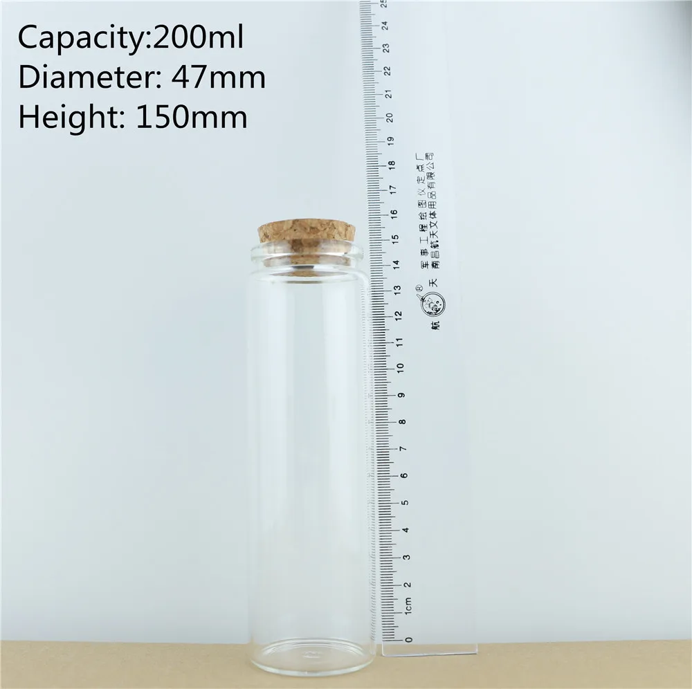 12pcs 47mm 200ml Cork Stopper Glass Bottles Spicy Storage Jar Bottle Food Containers Glass spice candy Jars Vials (5)