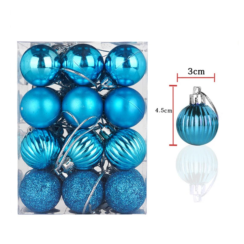Пластиковые рождественские шары, Рождественские елочные украшения, рождественские шары, светильник, шар 3 см, 24 шт., набор цветных шаров, шары с рождественским орнаментом