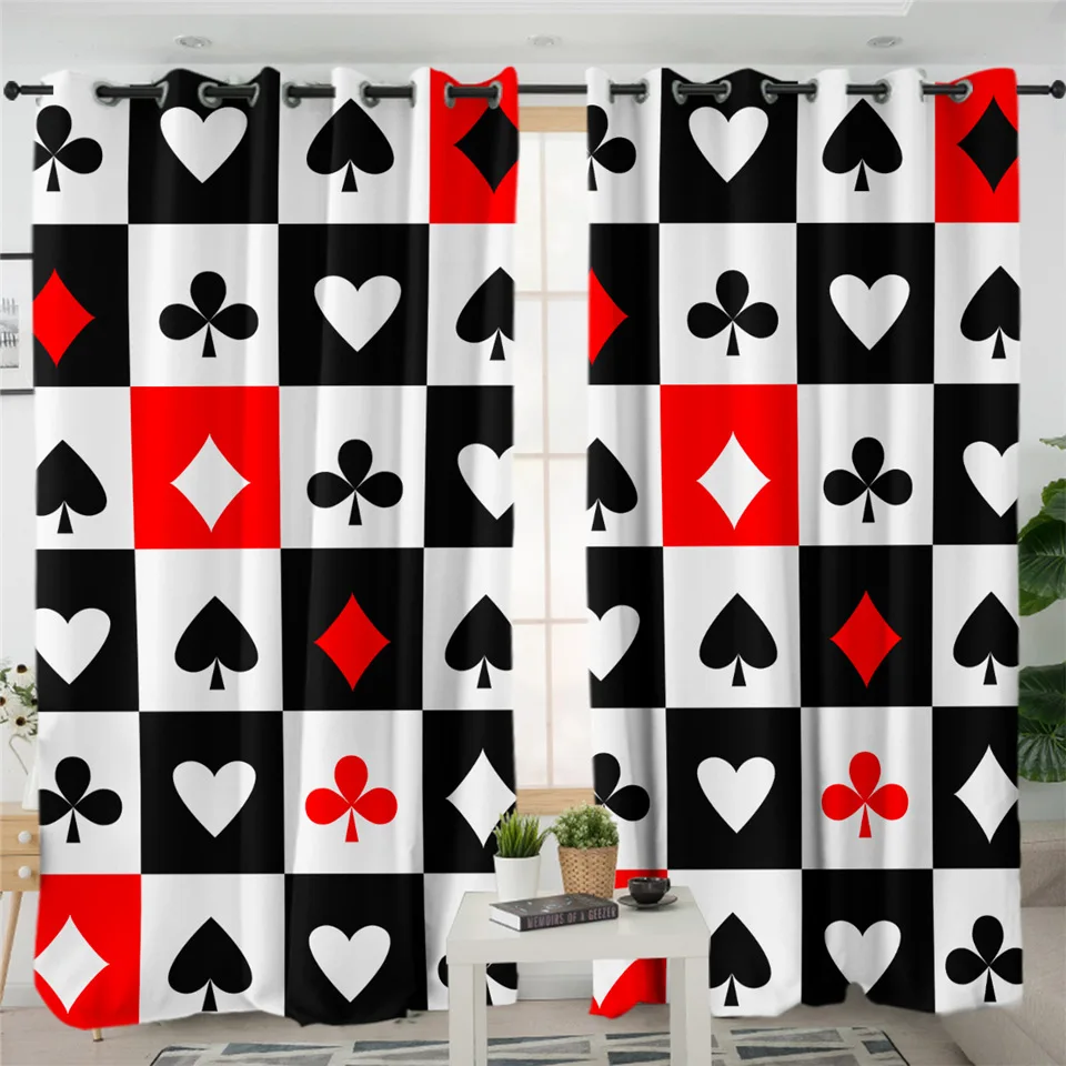 002 1 Piece Постельные принадлежности Outlet Poker шторы с принтом games для спальни черные красные белые затемненные занавески забавные игральные карты Оконные Занавески для гостиной - Цвет: 002 1 Piece