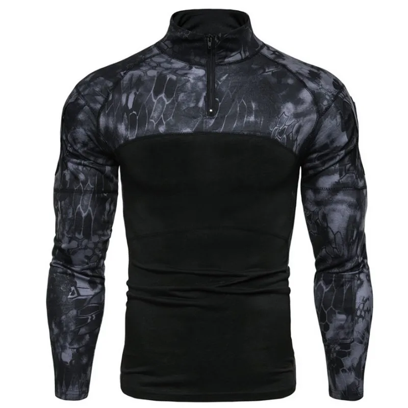 European Version Men T Shirt Gym Tshirt Men Military Outdoor Fitness Camouflage Man's T-shirt Long Sleeve Zipper Male T-shirt