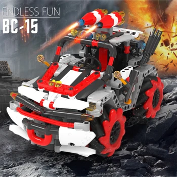 

586Pcs Phone Remote Control Programmed Mecanum Wheel Flame Battle Car Budilding Block Kit Tech Mechanical Educational Steam Toy