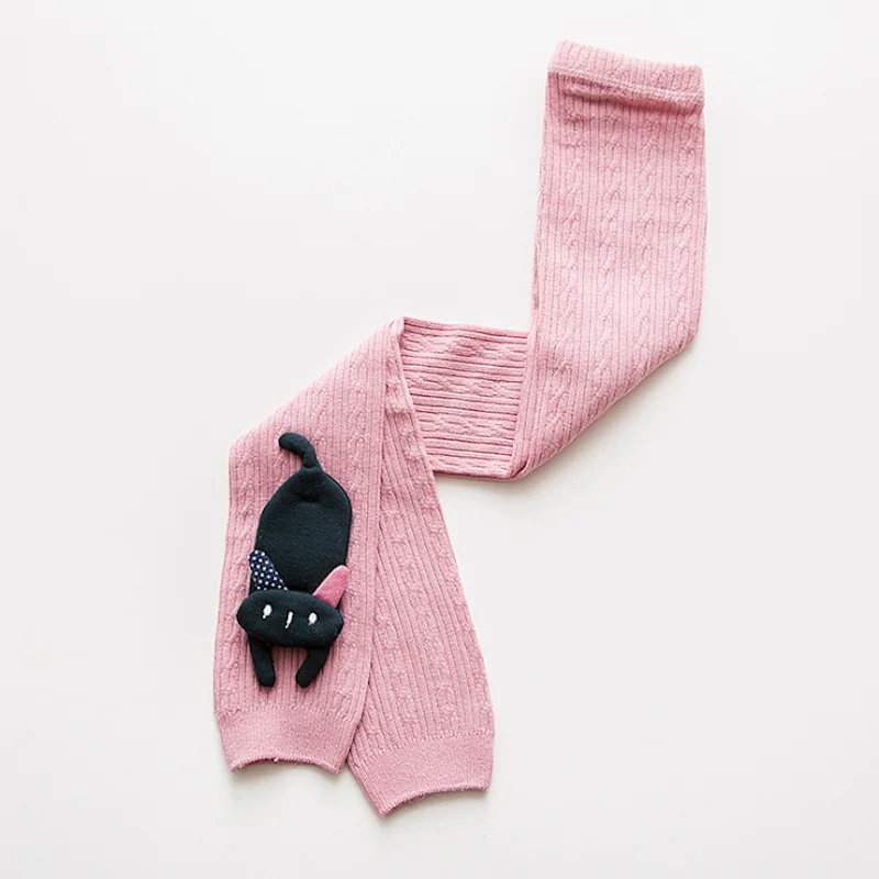 Детские хлопковые леггинсы для милых девочек; вязаные леггинсы с изображением кота и куклы; сезон весна-осень; детские леггинсы для девочек - Цвет: Pink