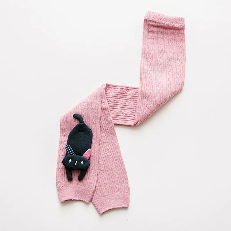 Pink Детские хлопковые леггинсы для милых девочек; вязаные леггинсы с изображением кота и куклы; сезон весна-осень; детские леггинсы для девочек - Цвет: Pink