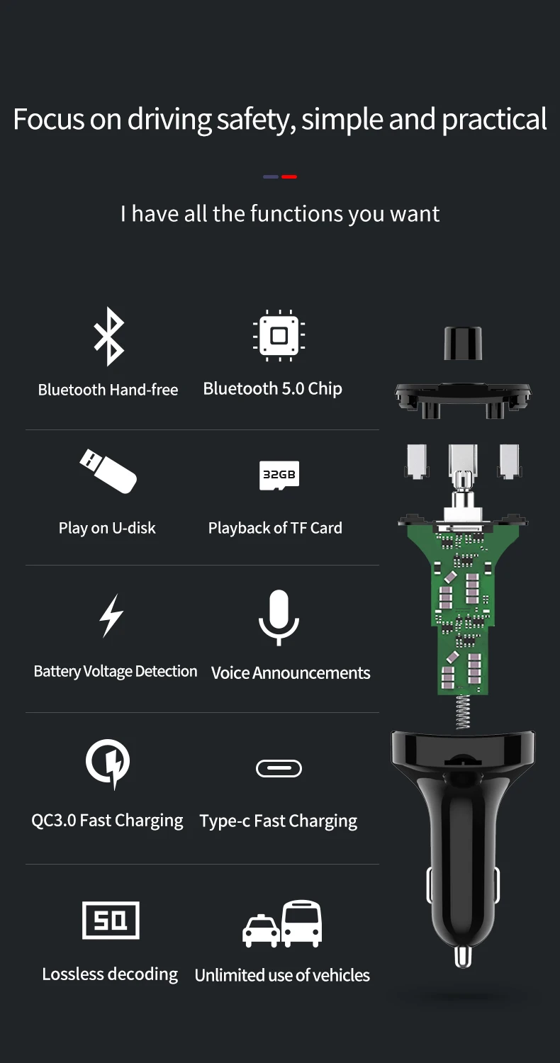 PATCHSKY Bluetooth 5,0 с QC3.0+ type-c портом автомобильный комплект громкой связи беспроводной MP3 для автомобиля fm-передатчик, sup порт U диск/TF воспроизведение