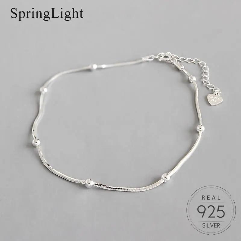 Springlight Unique Round Beads Snake Bone Anklet Real 925 Sterling Silver Creative Handmade Designer Fine Jewelry for Women Gift