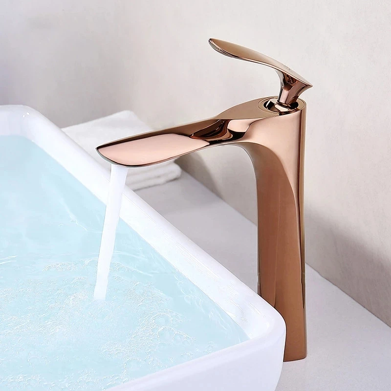 Schwarz/Rose Gold Messing Badezimmer Becken Wasserhahn Mischbatterie Click-clack 