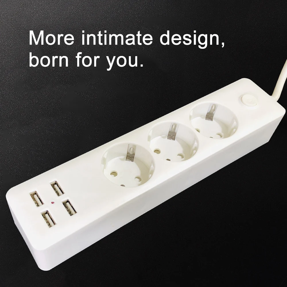 

EU Plug 4 USB 5V 2.1A Power Strip 3 AC Wall Multiple Socket Portable for Mobile Phones 1.8m Cable for Smartphones Tablets
