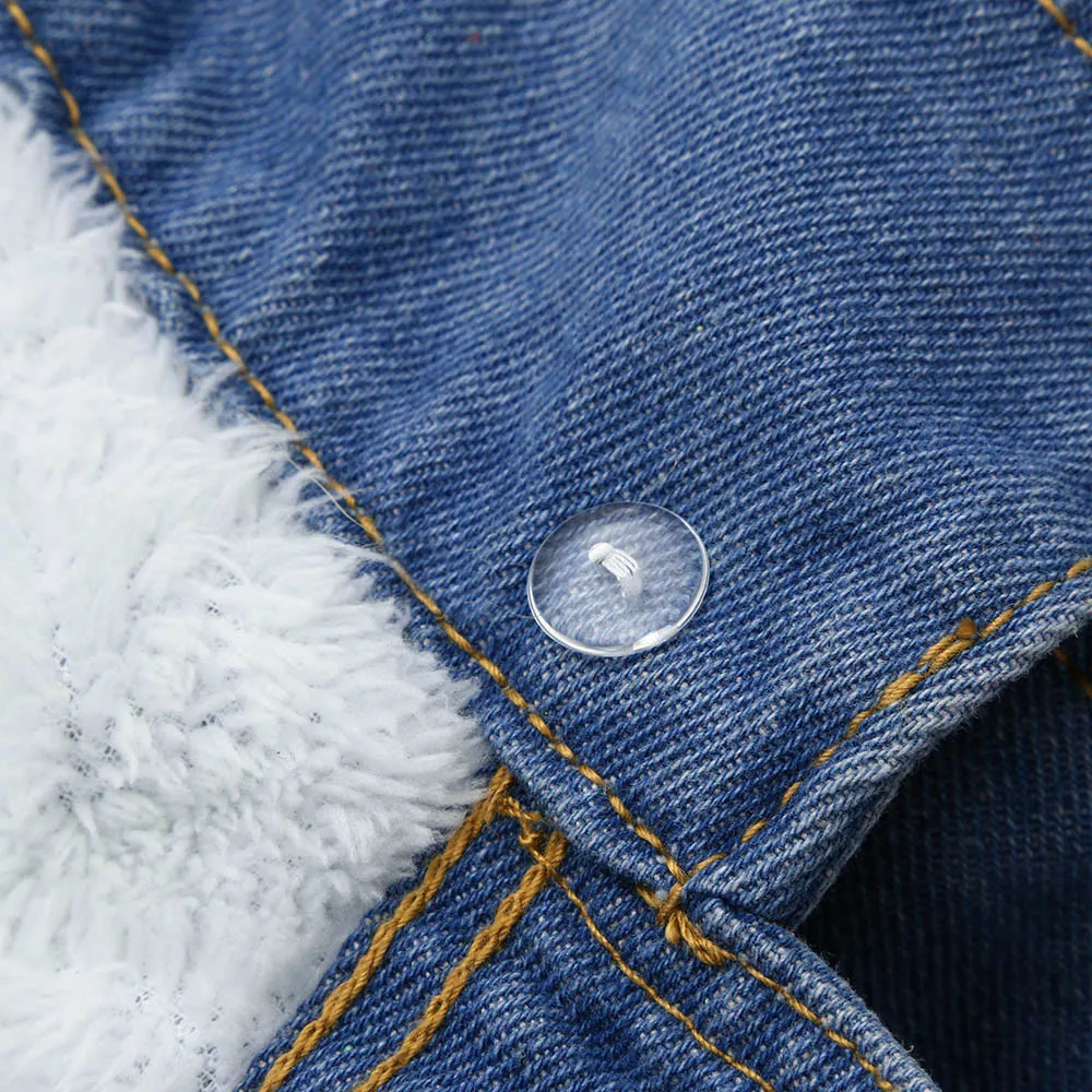 Promo  Womens Jackets And Coats 2019 Winter Warm Jeans Button Knit Sleeve Cowboy Denim Jacket Pockets Jack