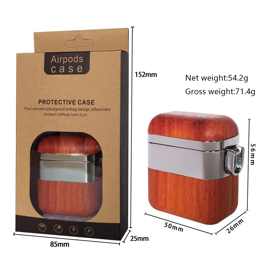 

Replacement For AirPods Case Wooden Wwireless Earphone Cover Earbuds Organizers Protective Box Solid wood earphone case