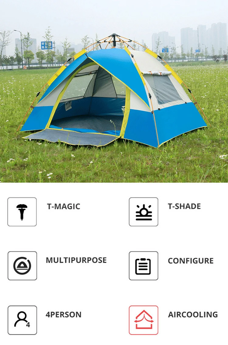 Автоматическая палатка для кемпинга, семейная палатка для 3-4 человек, двухслойная палатка для мгновенной установки, переносная палатка для пеших прогулок и путешествий