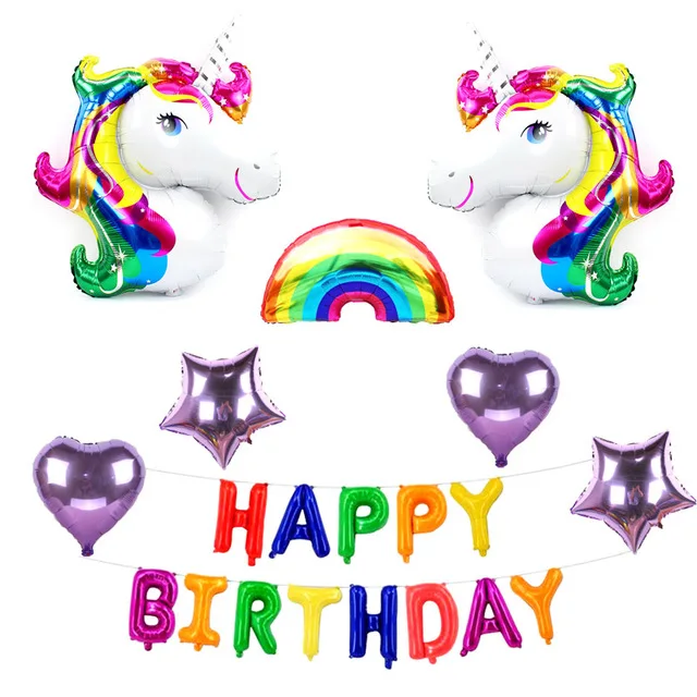 Единорог вечерние украшения 3D большой Unicornio прогулки животных фольги Воздушные шары девушки Вечеринка в честь Дня Рождения Декор Радуга globos - Цвет: HBD cs unicorn set2