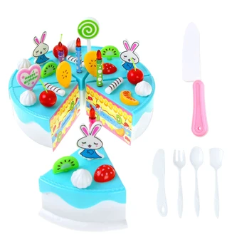 

Pretend Play Food for Kids, 70 Pcs Cutting Birthday Party Cake Toys Set with Candles Fruit Dessert,Kitchen Toy for Children, Tod