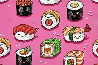 

Happy Kawaii Sushi Rolls Japanese Food Poster Metal Tin Sign 8X12 Inch Home Kitchen Bedroom Bar Sign Decoration Posters Tin Sign