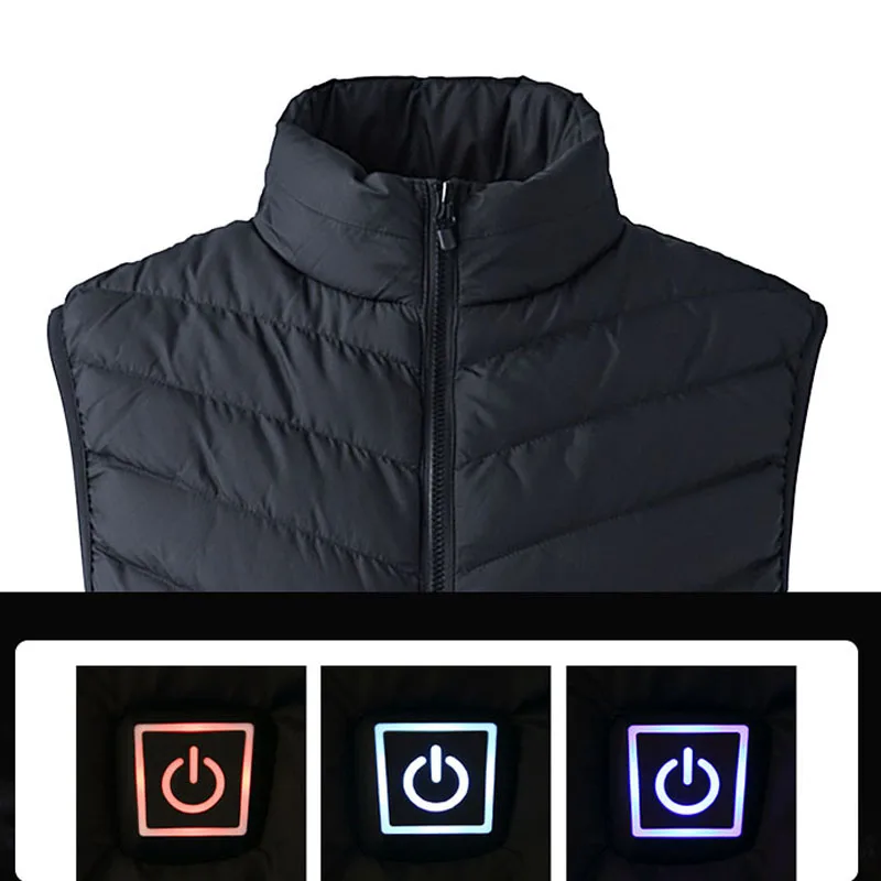 L-6XL USB Электрический Теплый жилет с подогревом для мужчин и женщин Зимняя перезаряжаемая куртка с подогревом 3 режима 25 °C/35 °C/45 °C