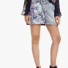 Испанская джинсовая Лоскутная юбка с декором