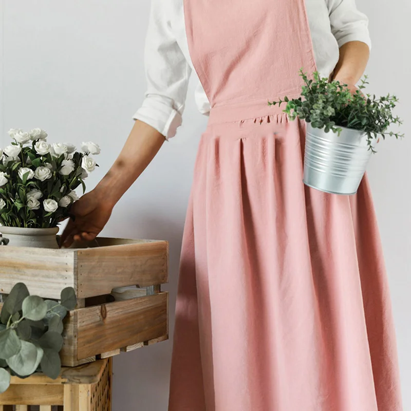 Nordic Simple Florist Apron Cotton Linen Gardening Coffee Shops Kitchen Aprons for Woman Cooking Baking Restaurant Vintage Apron