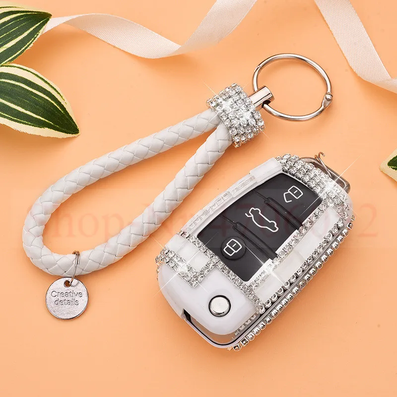 Покрытые фианитами с алмазным блеском, роскошный подарок алмаз Bling Чехол, держатель для ключа цепь для Audi A1 A3 A4 A5 Q7 A6 C5 C6 A7 A8 R8 S4 S5 S6 S7 S8 SQ5 флип ключ