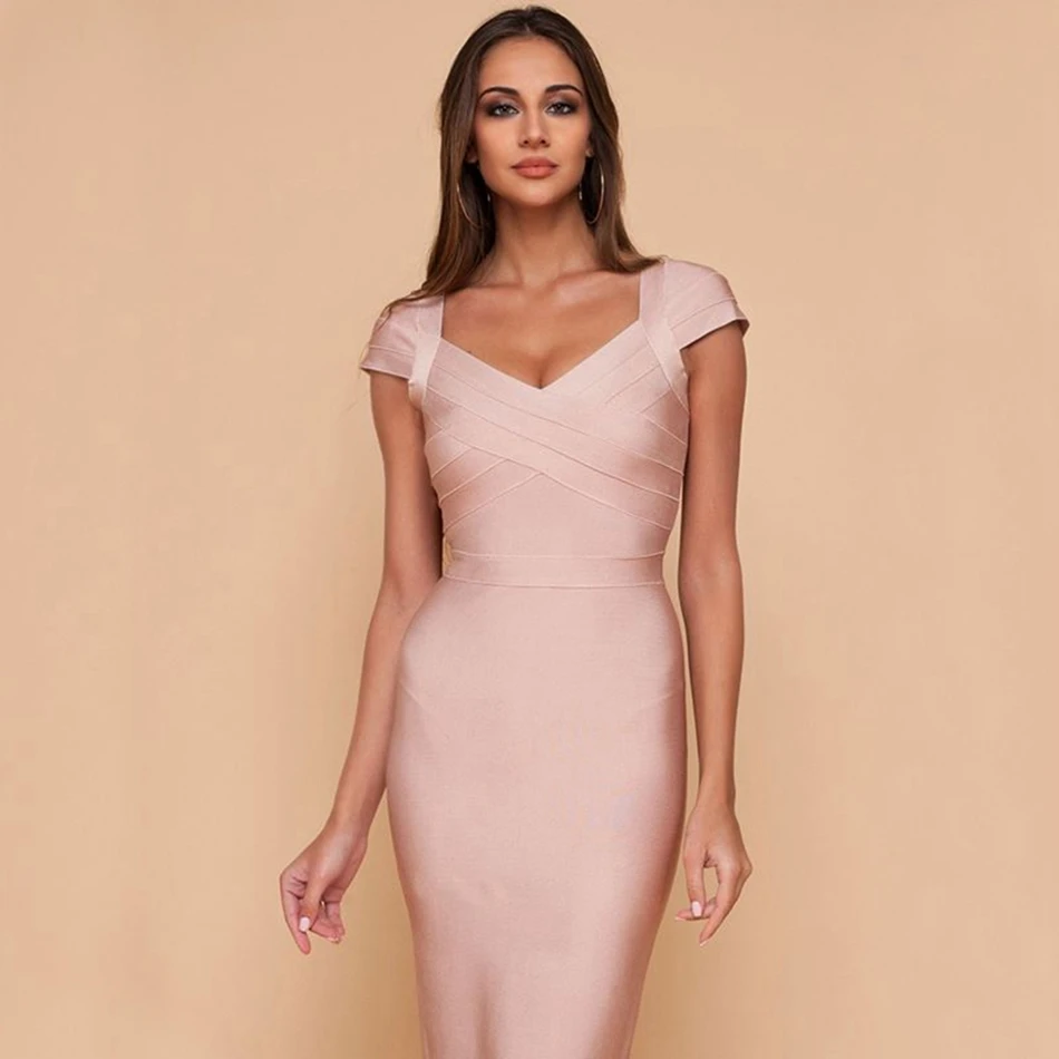 Бандажное осеннее Новое Бандажное Платье женское облегающее платье Vestidos с рукавом-крылышком и v-образным вырезом телесный красный коктейль со знаменитостями вечерние платья клубная одежда