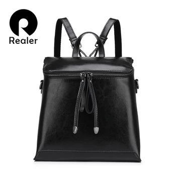 

REALER women backpack vintage oil wax leather backpack for ladies 2020 women school bags for teenagers girls female shoulder bag