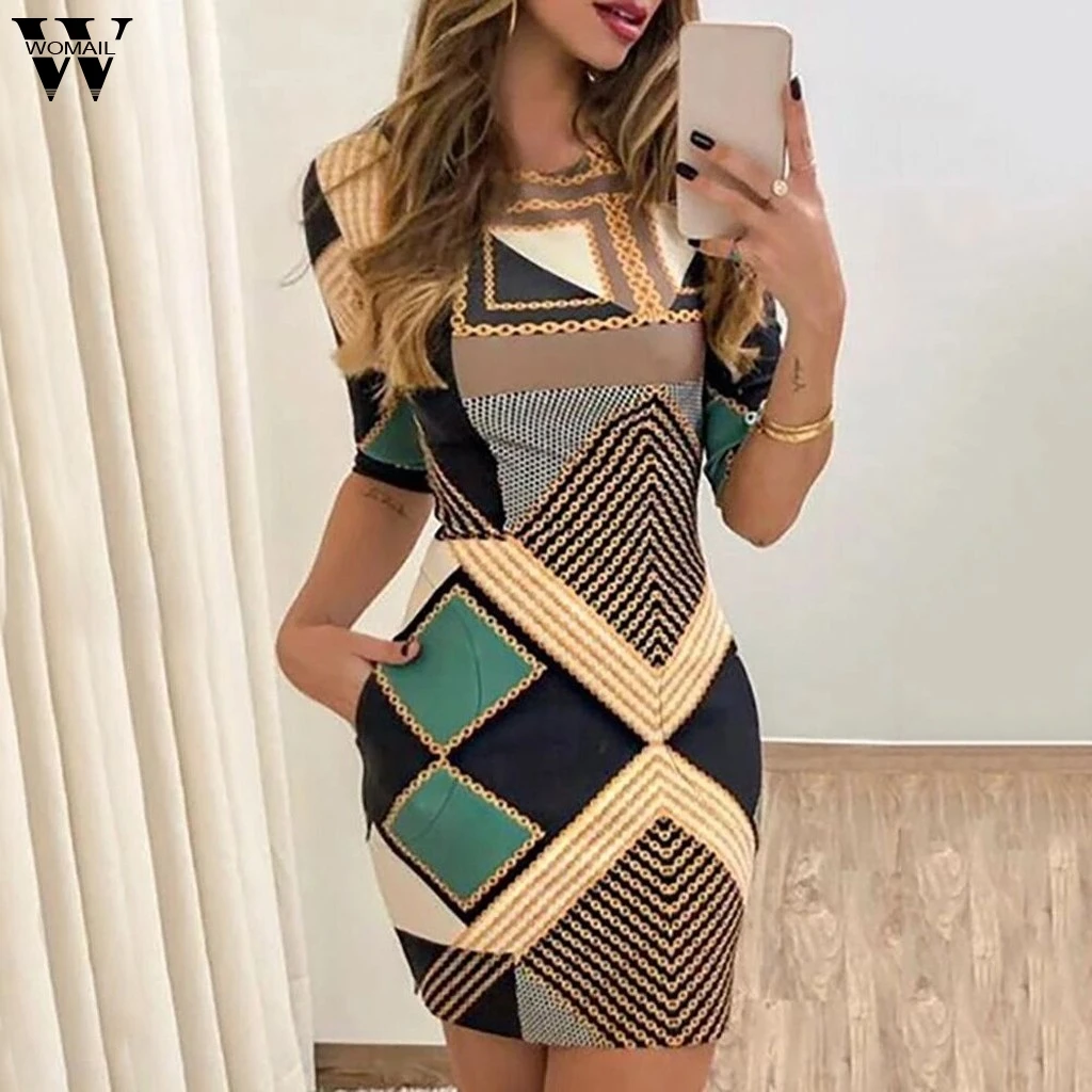 Womail Vestido Mujer Sexy nocturno moda estampado vendaje vestido ajustado cuello redondo verano media Vestidos elegante|Vestidos| - AliExpress