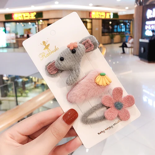 Gray elephant-3 Pcs Raindo 10 шт./кор. изящное нижнее белье с принтом из мультиков для девочек кашемировые Мягкая безрукавка с искусственным мехом заколки милые детские Заколки для волос Дети Мода женские аксессуары для волос - Цвет: Gray elephant-3 Pcs