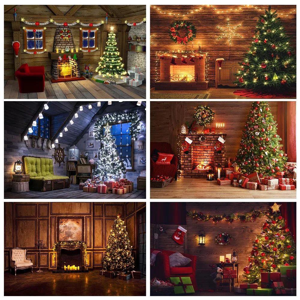 

Mocsicka Wood Photo Background for Photography Christmas Lights Fireplace Xmas Tree Backdrop Family Portrait Photoshoot Decorate