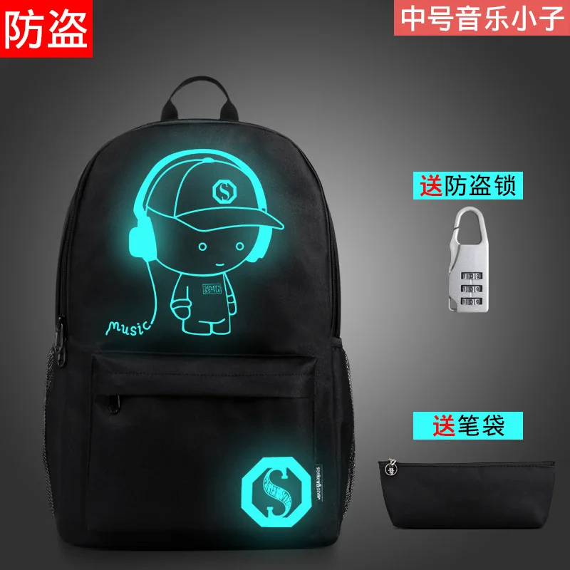 M with Pen Bag-1 Школьная сумка с изображением обезьяны D Luffy для подростков, Светящийся рюкзак для девочек, USB зарядное устройство, Мультяшные дорожные повседневные сумки на плечо для ноутбука - Цвет: M with Pen Bag-1