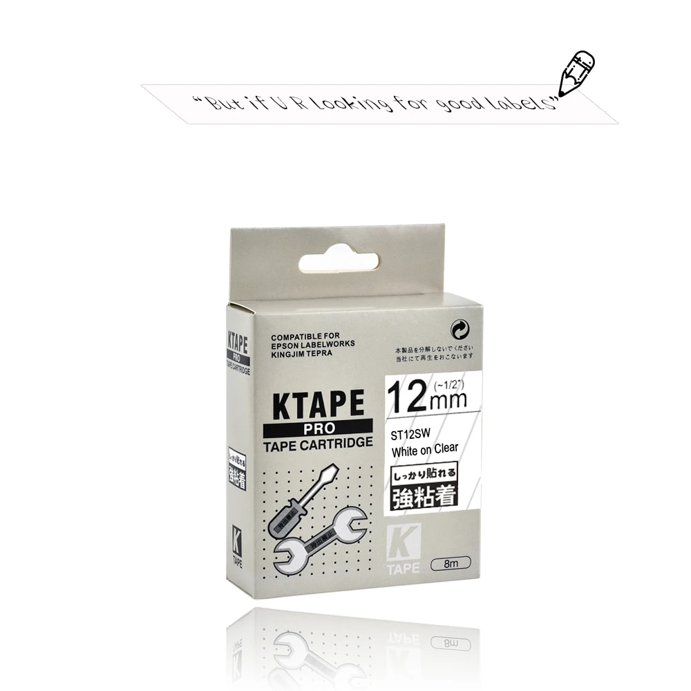 CIDY White on Clear ST12S ST12SW/LC4TWV прочная клейкая лента для печати этикеток kingjim/epson LW300