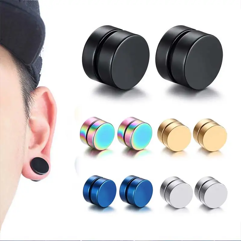1PC Circle Unique Non Piercing Seaside Strong Magnet Magnetic Mens About 6mm/8mm/10mm/12mm5 Colors Round Ear Clip Hot Sale