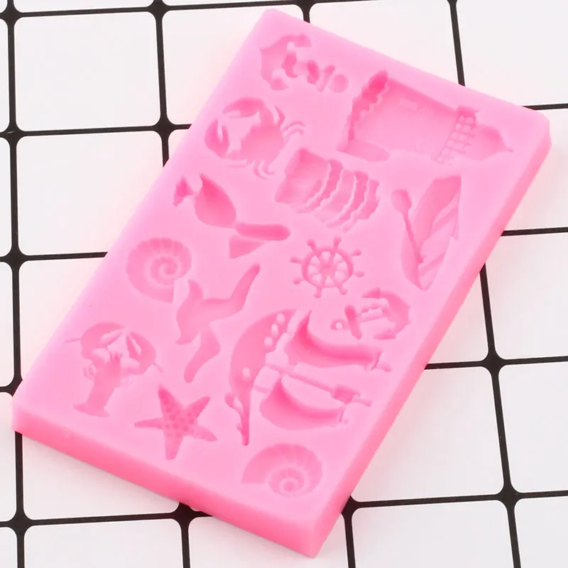 Ocean Series Anchor Silicone Molds Sailboat Sea Animals Cupcake Topper Fondant Cake Decorating Tools Candy Clay Chocolate Moulds cutting tools in baking