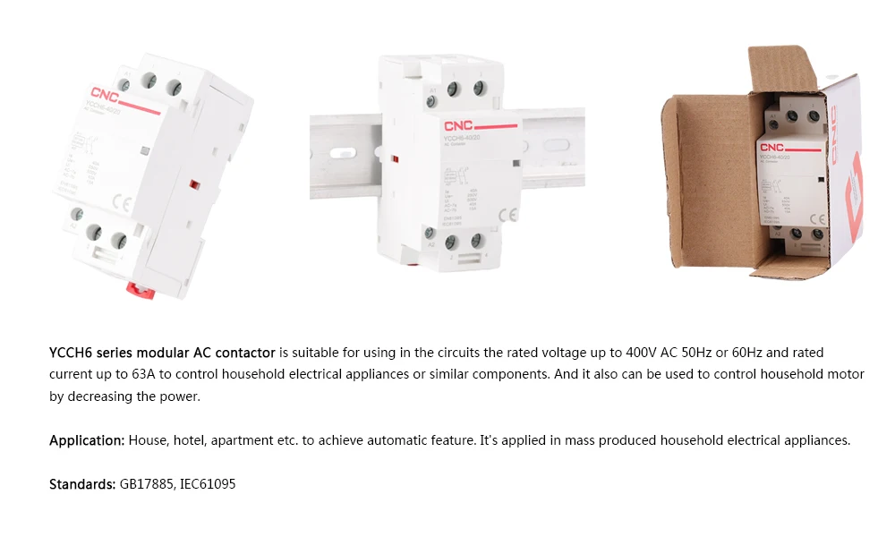 Description Picture 3 of itemCNC YCCH6 2P Din Rail Mounted Household Modular AC Contactor 25/40A 1NO 1NC 2NO 2NC 220/230V 50/60Hz for Smart Home House Hotel