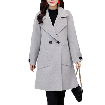 

Women Wool Plaid Long Coat Fashion Woollen Overcoat Loose Outwear Female Winter Loose Warm Wool Blends Elegant Parka 009