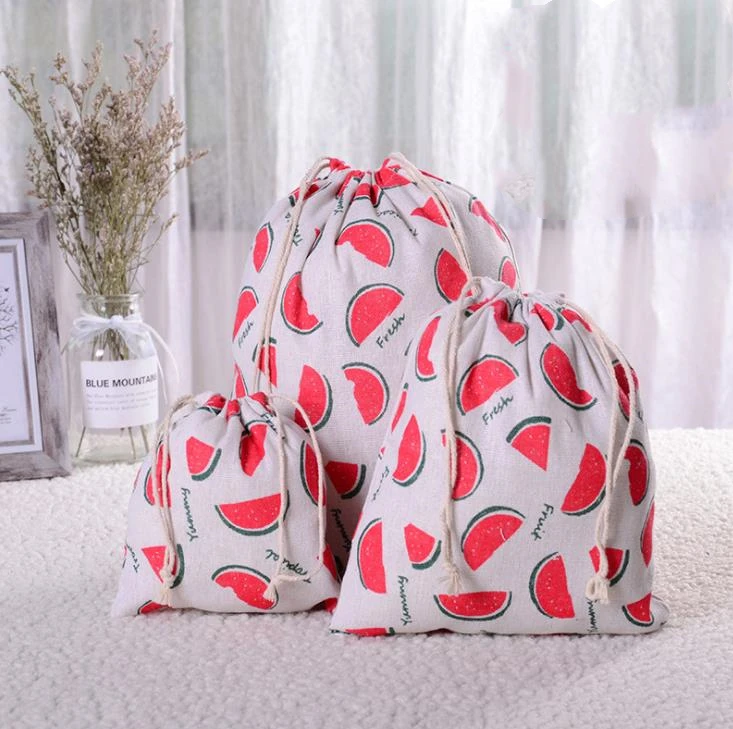 Description Picture 4 of itemCotton Linen Drawstring Bag Fabric Pouch Cute Cartoon Print Kids Travel Cloth Shoes Storage Bag Makeup Case Christmas Gift Bag
