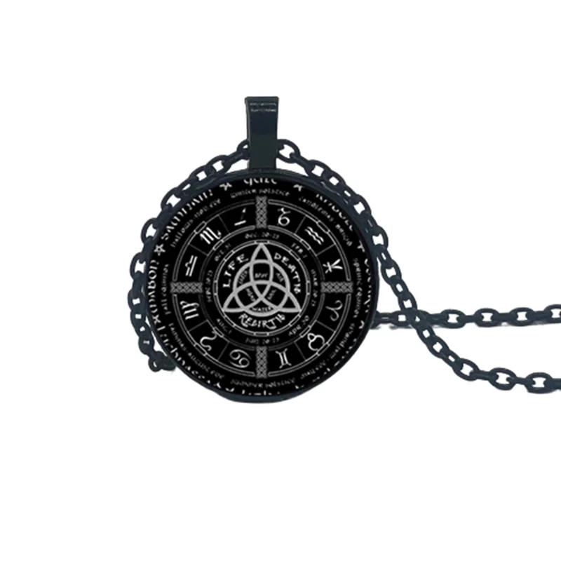2020 New Pagan Wheel Of The Year Necklaces Pentagram Pendant Round Photo Wiccan Jewelry Glass