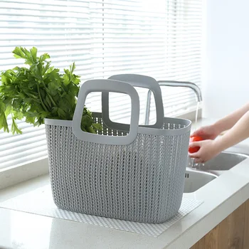 

Imitation Rattan Portable Storage Basket Kitchen Plastic Fresh Shopping Picking Bathroom Storage Basket Home