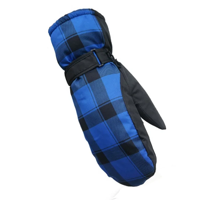 B blue plaid Пара лыжных перчаток зимние теплые мужские и женские флисовые перчатки для сноуборда уличные Водонепроницаемые зимние мотоциклетные лыжные перчатки - Цвет: B blue plaid