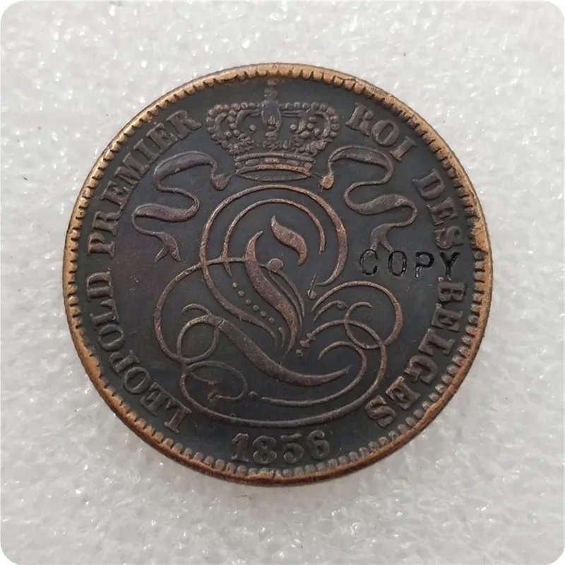 1856 1832-1856 Бельгия 10 сантимов копия монет - Цвет: 1856